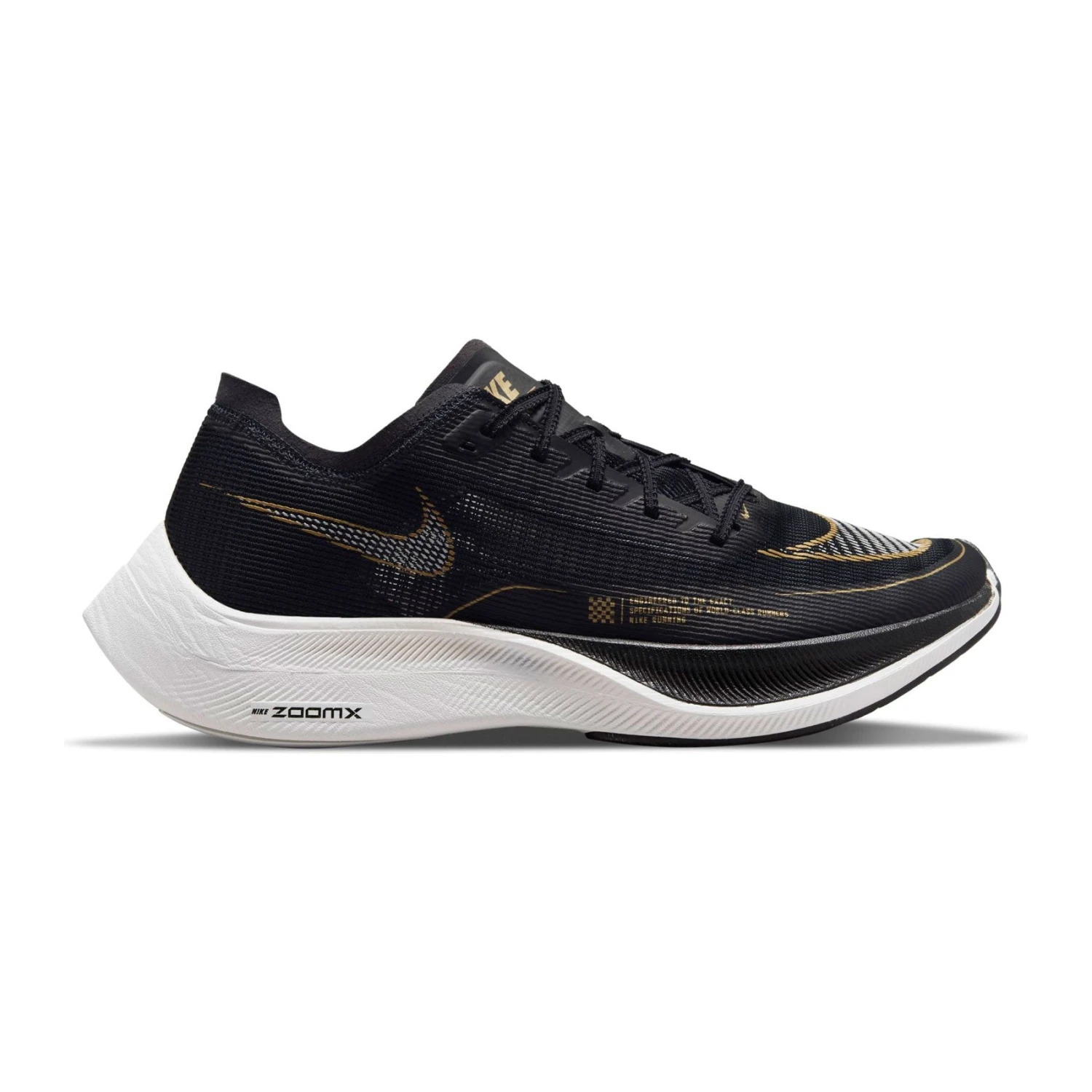 Nike Men's ZoomX Vaporfly Next % 2 Racing Shoe - Black/White/Metallic Gold Coin - Regular (D) 1 Nike Men's ZoomX Vaporfly Next % 2 Racing Shoe - Black/White/Metallic Gold Coin - Regular (D)